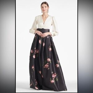 Sachin + Babi Cream Blossom Ivory and Black Floral Long Sleeve Dress